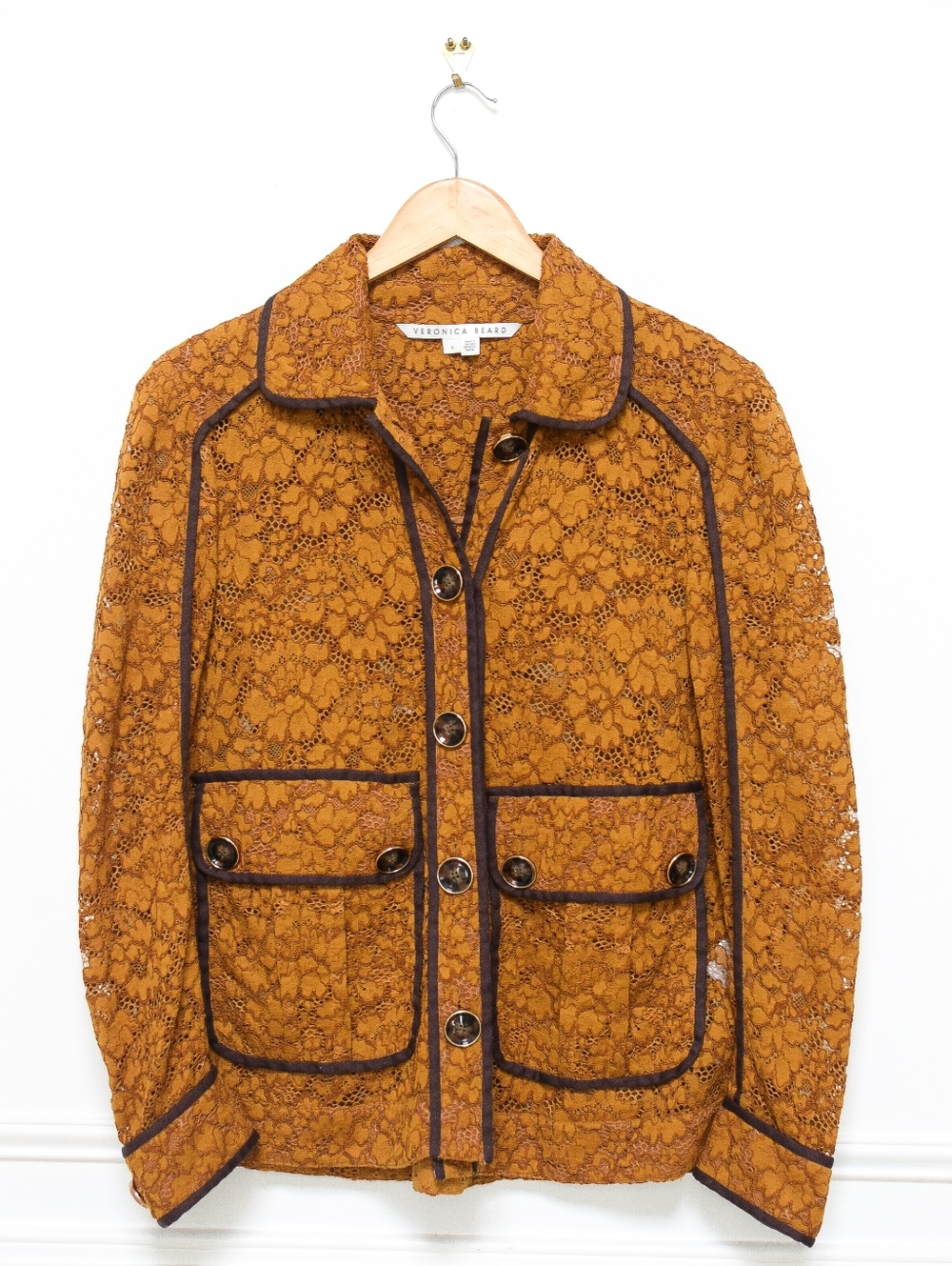Veronica Beard Coppola Floral Lace Jacket Blazer Mustard Pockets Size 8 - Picture 4 of 13